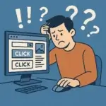 looking confused at a computer monitor