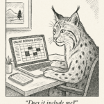 Lynx Cat working at a computer checking out a booking system
